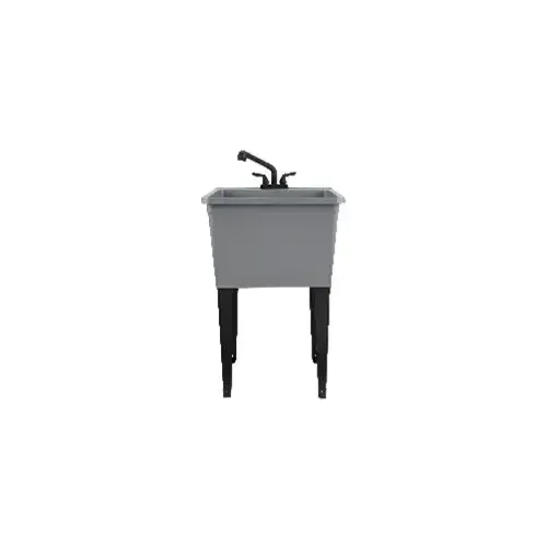 Basics Laundry Tub, 21 Gallon, Grey, with Faucet and Black Steel Legs Gray Basics Laundry Tub, 21 Gallon, Grey, with Faucet and Black Steel Legs Gray