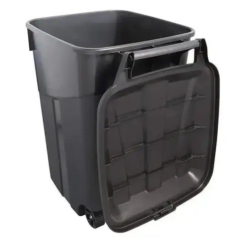Trash Can Square 45-Gallon Wheeled Blow-Molded Plastic with Snap Tight Lid Black Trash Can Square 45-Gallon Wheeled Blow-Molded Plastic with Snap Tight Lid Black