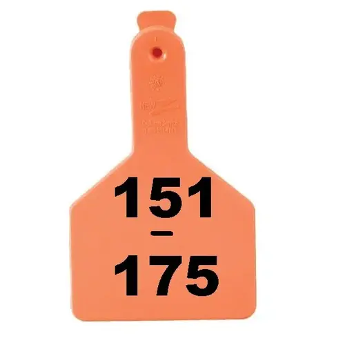 Z Tags 1-PC Pre-Numbered Laser Print Cow Tags, Numbers from 151 - 175, Orange