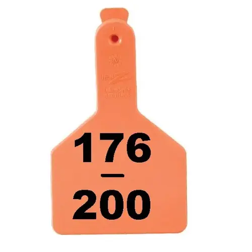 Z Tags 1-PC Pre-Numbered Laser Print Cow Tags, Numbers from 176 - 200, Orange