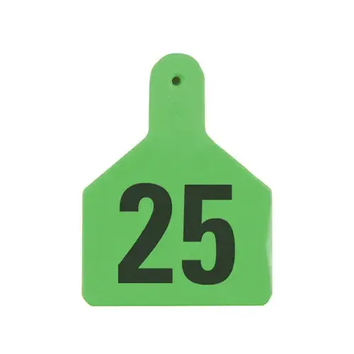 Z Tags 1-PC Pre-Numbered Laser Print Calf Tags, Numbers from 1 - 25, Green