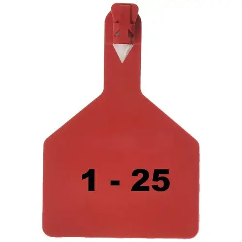 Z Tags 1-PC Pre-Numbered Laser Print Cow Tags, Numbers from 1 - 25, Red