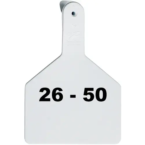 Z Tags 1-PC Pre-Numbered Laser Print Cow Tags, Numbers from 26 - 50, White Z Tags 1-PC Pre-Numbered Laser Print Cow Tags, Numbers from 26 - 50, White