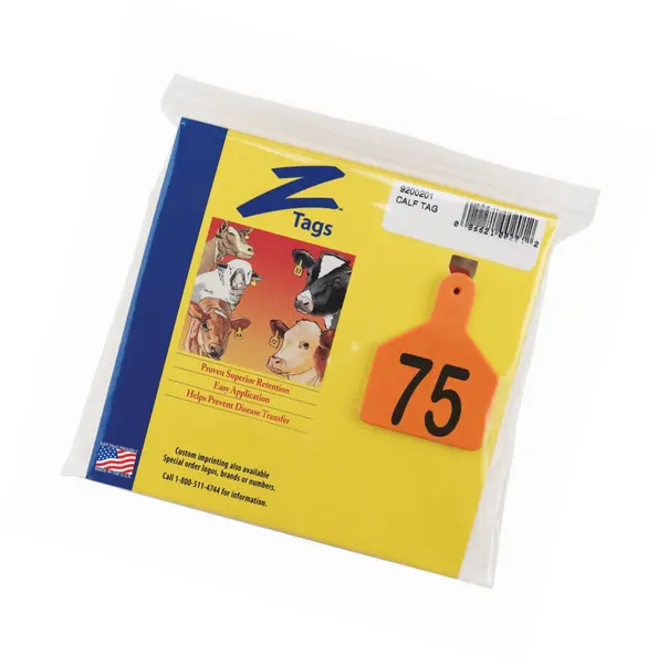 Z Tags 1-PC Pre-Numbered Laser Print Calf Tags Numbers from 51 - 75 Orange 22712278 Z Tags 1-PC Pre-Numbered Laser Print Calf Tags Numbers from 51 - 75 Orange 22712278