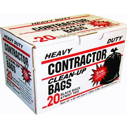 Heavy Duty Contractor Garbage/Refuse Bag, 20-Ct. Black