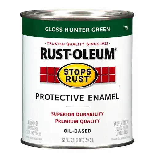 STOPS RUST Protective Enamel, Gloss, Hunter Green, 1 qt Can STOPS RUST Protective Enamel, Gloss, Hunter Green, 1 qt Can