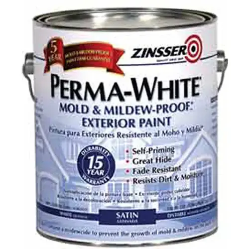 Exterior Paint and Primer Perma-White Satin White Water-Based Exterior 1 gal White Exterior Paint and Primer Perma-White Satin White Water-Based Exterior 1 gal White