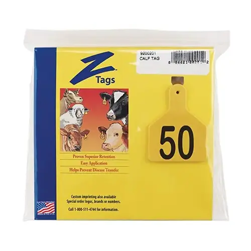 Z Tags 1-PC Pre-Numbered Laser Print Calf Tags, Numbers 26 - 50, Yellow Z Tags 1-PC Pre-Numbered Laser Print Calf Tags, Numbers 26 - 50, Yellow