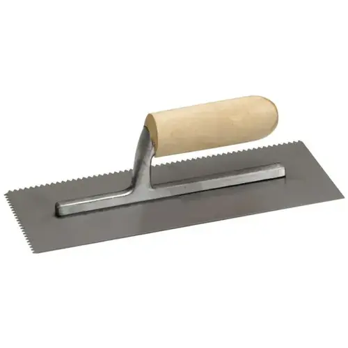 Trowel, 11 in L, 4-1/2 in W, Square Notch, Straight Handle Trowel, 11 in L, 4-1/2 in W, Square Notch, Straight Handle
