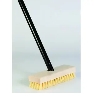 DQB 11932 Linoleum Scrub Brush Poly Bristles 7.75" x 1" with Wood Block Head and 48" Handle Beige