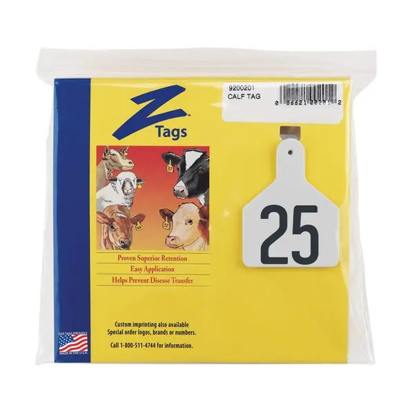 Z Tags 1-PC Pre-Numbered Laser Print Calf Tags Numbers from 1 - 25 White 22712288 Z Tags 1-PC Pre-Numbered Laser Print Calf Tags Numbers from 1 - 25 White 22712288