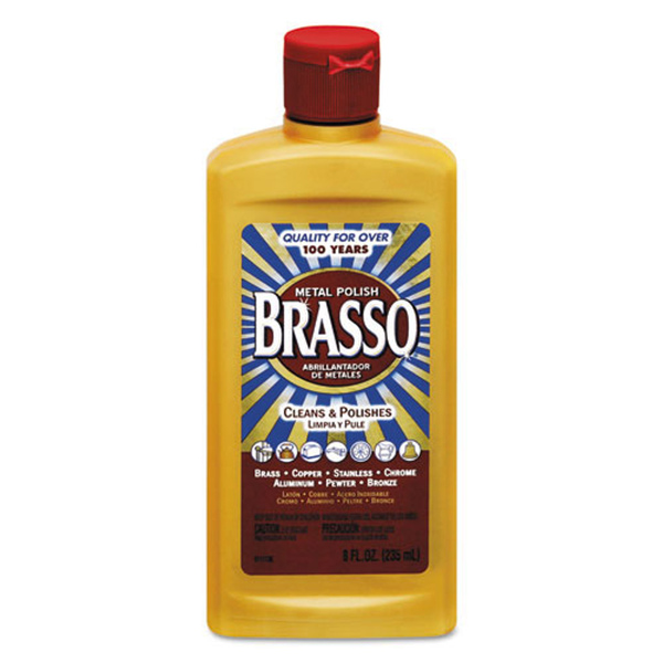 BRASSO 2660089334 Metal Polish, 8 oz Bottle, Liquid, Ammonia, Light Tan