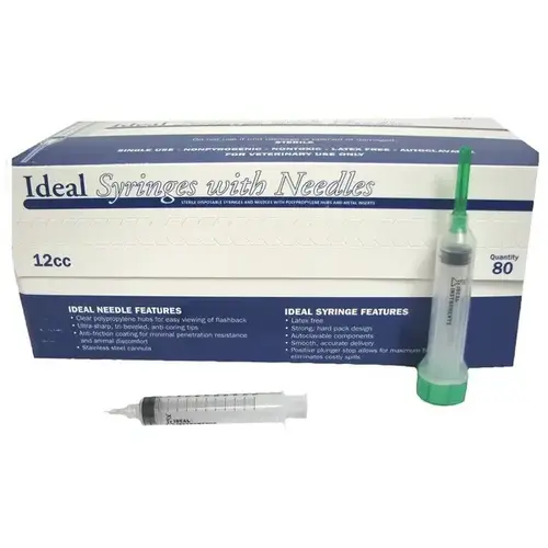 Ideal Disposable Syringes 12-cc 18G x 1" - pack of 80 Ideal Disposable Syringes 12-cc 18G x 1" - pack of 80