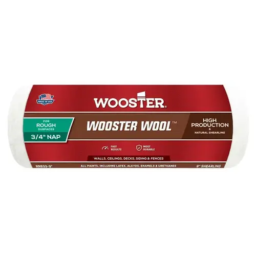 Wooster Wool Roller Cover, 9 in, 3/4 in Nap Length - pack of 12 Wooster Wool Roller Cover, 9 in, 3/4 in Nap Length - pack of 12