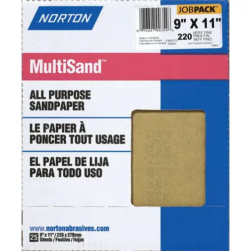 All Purpose Sandpaper MultiSand 11" L X 9" W 220 Grit Aluminum Oxide All Purpose Sandpaper MultiSand 11" L X 9" W 220 Grit Aluminum Oxide