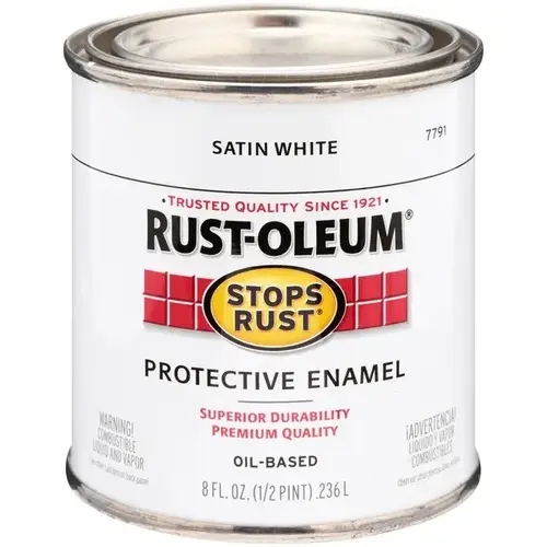 STOPS RUST Protective Enamel, Satin, White, 0.5 pt Can STOPS RUST Protective Enamel, Satin, White, 0.5 pt Can