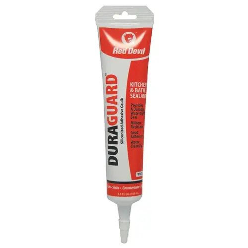 DuraGuard Acrylic Caulk, White, -20 to 180 deg F, 5.5 oz Squeeze Tube