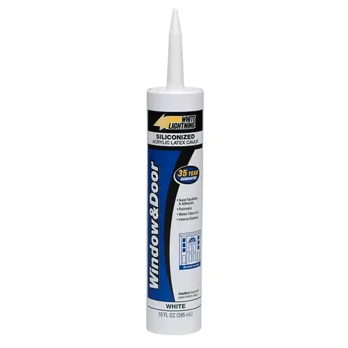 Siliconized Acrylic Latex Caulk, White, 5 to 7 days Curing, -30 to 180 deg F, 10 fl-oz Siliconized Acrylic Latex Caulk, White, 5 to 7 days Curing, -30 to 180 deg F, 10 fl-oz