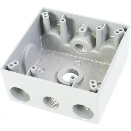 Greenfield 2 Gang Weatherproof Electrical Outlet Box with Three 0.5-in Holes White Greenfield 2 Gang Weatherproof Electrical Outlet Box with Three 0.5-in Holes White