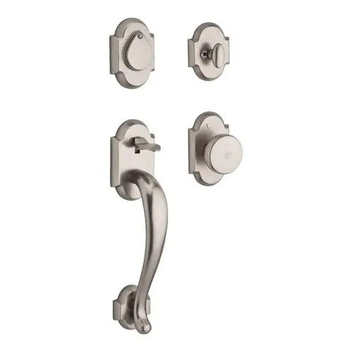 Single Cylinder Adirondack Handleset Rustic Knob and Rustic Arch Rose with 6AL Latch and Dual Strike White Bronze Finish Single Cylinder Adirondack Handleset Rustic Knob and Rustic Arch Rose with 6AL Latch and Dual Strike White Bronze Finish