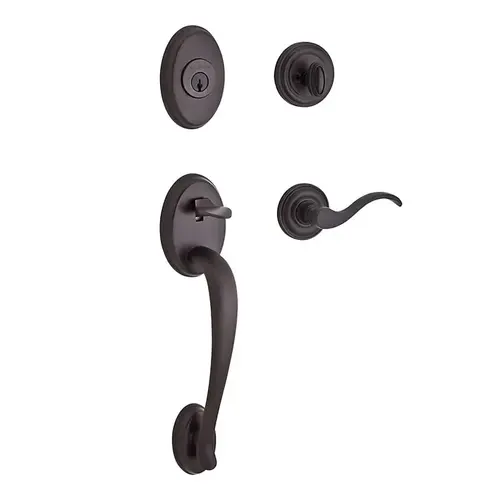 Single Cylinder Columbus Handleset Left Hand Curve Lever and Traditional Round Rose with 6AL Latch and Dual Strike Venetian Bronze Finish Single Cylinder Columbus Handleset Left Hand Curve Lever and Traditional Round Rose with 6AL Latch and Dual Strike Venetian Bronze Finish