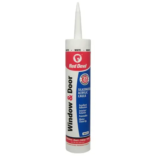 Siliconized Acrylic Caulk, White, -20 to 180 deg F, 10.1 fl-oz Cartridge