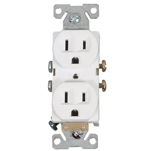 Duplex Receptacle, 2 -Pole, 15 A, 125 V, Side Wiring, NEMA: 5-15R, White Duplex Receptacle, 2 -Pole, 15 A, 125 V, Side Wiring, NEMA: 5-15R, White