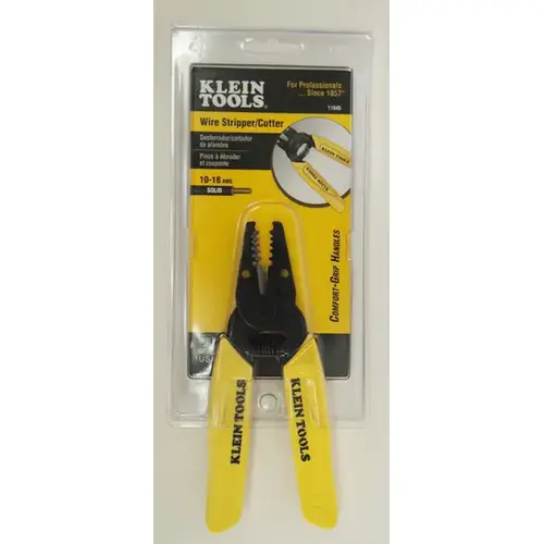 Standard Wire Stripper/Cutter, 6-1/4 in L, 10 AWG to 18 AWG Solid, Yellow Textured Handle