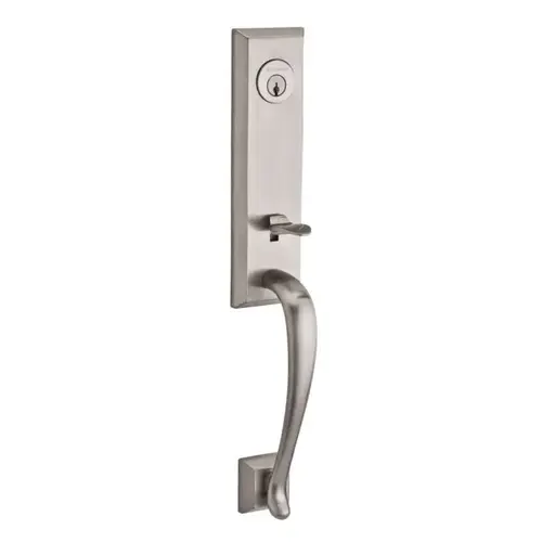 Single Cylinder Del Mar Handleset Left Hand Decorative Lever and Traditional Round Rose with 6AL Latch, Dual Strike, and SmartKey For Thick Door Satin Nickel Finish Single Cylinder Del Mar Handleset Left Hand Decorative Lever and Traditional Round Rose with 6AL Latch, Dual Strike, and SmartKey For Thick Door Satin Nickel Finish