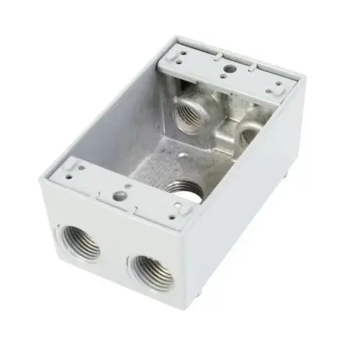 Gang Weatherproof Electrical Outlet Box with Five 1/2 in. Holes - White Gang Weatherproof Electrical Outlet Box with Five 1/2 in. Holes - White