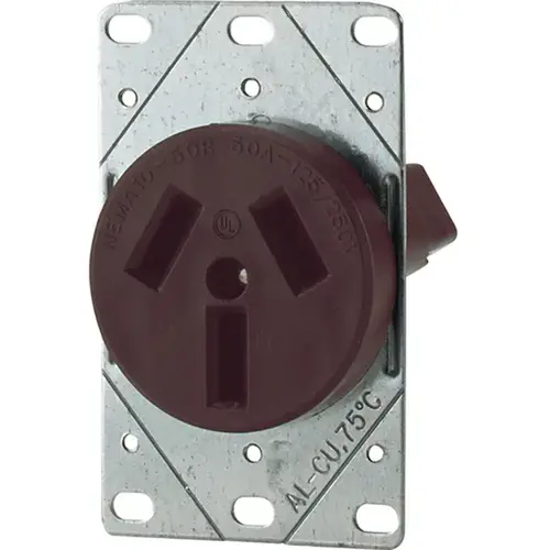 32B-BOX Power Receptacle, 3 -Pole, 125/250 V, 50 A, NEMA: NEMA 10-50R, Brown 32B-BOX Power Receptacle, 3 -Pole, 125/250 V, 50 A, NEMA: NEMA 10-50R, Brown