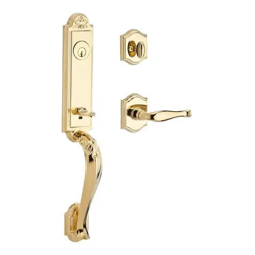 Single Cylinder Elizabeth Handleset Left Hand Decorative Lever and Traditional Arch Rose with 6AL Latch and Dual Strike Lifetime Brass Finish Single Cylinder Elizabeth Handleset Left Hand Decorative Lever and Traditional Arch Rose with 6AL Latch and Dual Strike Lifetime Brass Finish