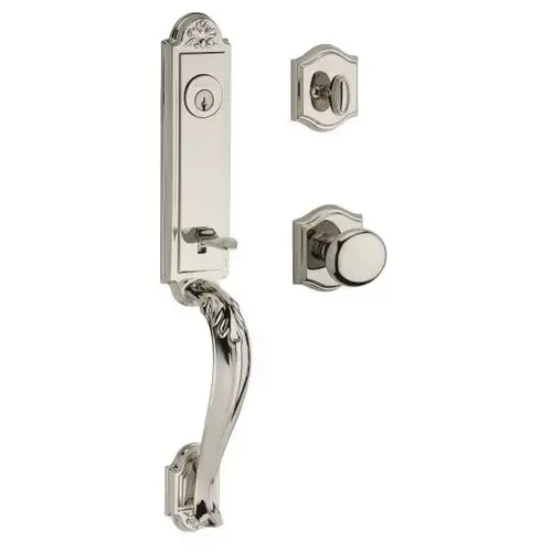 Single Cylinder Elizabeth Handleset Round Knob and Traditional Arch Rose with 6AL Latch and Dual Strike Bright Nickel Finish Single Cylinder Elizabeth Handleset Round Knob and Traditional Arch Rose with 6AL Latch and Dual Strike Bright Nickel Finish