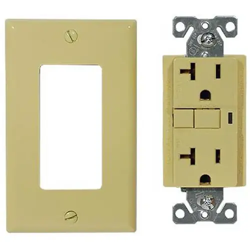 Receptacle Duplex GFCI 20-Amp (NEMA 5-20R) with Wall Cover Plate - Ivory Receptacle Duplex GFCI 20-Amp (NEMA 5-20R) with Wall Cover Plate - Ivory