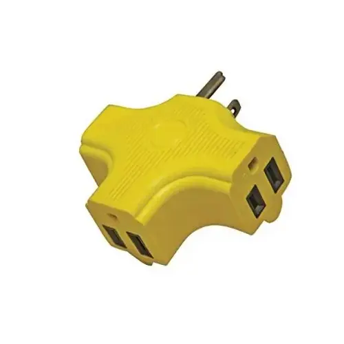 Voltec 04-00087 3-Outlet Adapter - Yellow, Case of 25