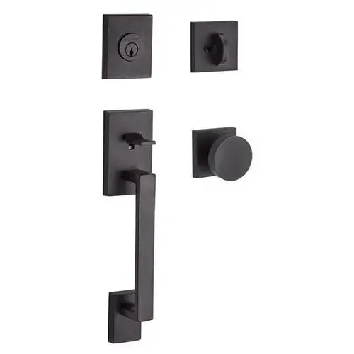 Single Cylinder La Jolla Handleset Contemporary Knob Contemporary Square Rose with 6AL Latch and Dual Strike Venetian Bronze Finish Single Cylinder La Jolla Handleset Contemporary Knob Contemporary Square Rose with 6AL Latch and Dual Strike Venetian Bronze Finish