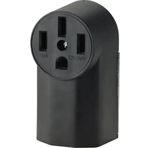 Power Receptacle, 3 -Pole, 125/250 V, 50 A, NEMA: NEMA 14-50R, Black Power Receptacle, 3 -Pole, 125/250 V, 50 A, NEMA: NEMA 14-50R, Black