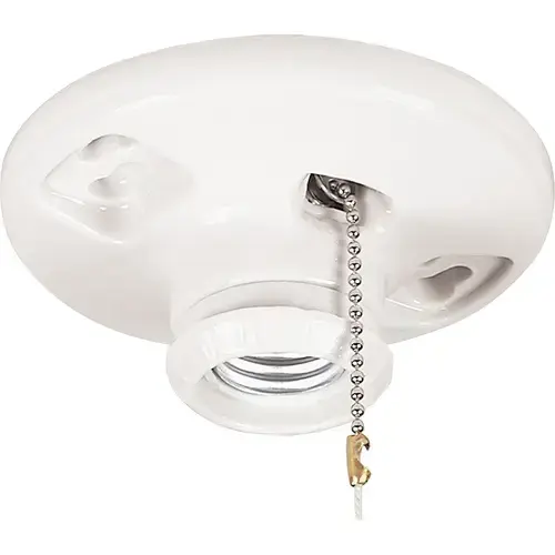 Ceiling Lamp Holder Porcelain with Pull Chain White