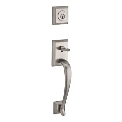 Single Cylinder Napa Handleset Traditional Knob and Traditional Arch Rose with 6AL Latch, Dual Strike, and SmartKey For Thick Door Satin Nickel Finish Single Cylinder Napa Handleset Traditional Knob and Traditional Arch Rose with 6AL Latch, Dual Strike, and SmartKey For Thick Door Satin Nickel Finish