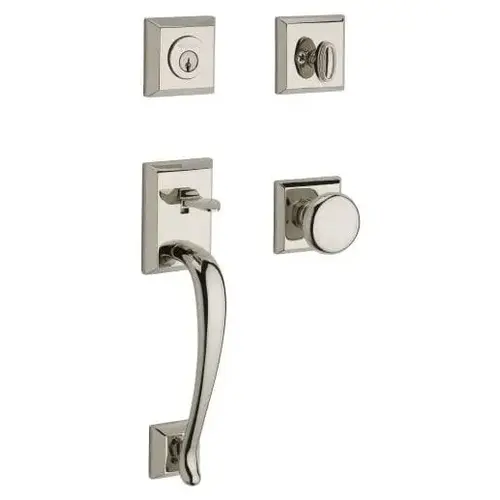 Single Cylinder Napa Handleset Round Knob and Traditional Square Rose with 6AL Latch and Dual Strike Bright Nickel Finish Single Cylinder Napa Handleset Round Knob and Traditional Square Rose with 6AL Latch and Dual Strike Bright Nickel Finish