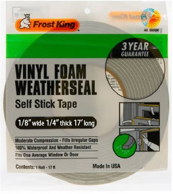 Frost King V442H Foam Weatherseal Tape, 1/4 in W, 17 ft L, 1/8 in Thick, Vinyl, Gray