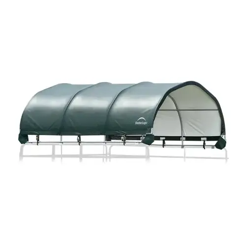 Corral Shelter, 12-Ft. x 12-Ft., Green Cover, Steel Frame, Water Resistant, Panels Not Included