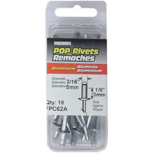 Pop Rivet, Short, 1/8 in L, Aluminum - pack of 18 Pop Rivet, Short, 1/8 in L, Aluminum - pack of 18