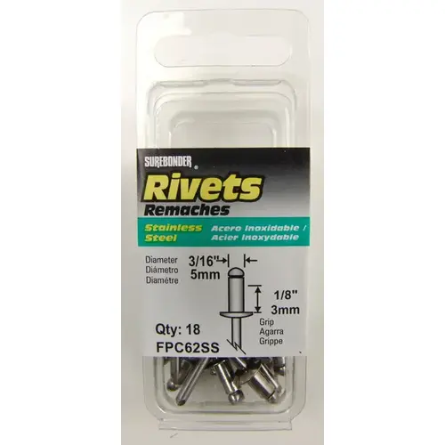 Short Stainless-Steel Rivets - pack of 18 Short Stainless-Steel Rivets - pack of 18