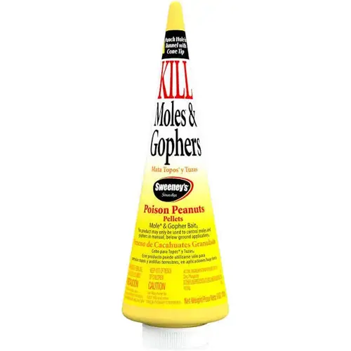 Mole and Gopher Poison Peanut, Granular, Solid, Garlic, Black/Dark Gray, 6 oz Container