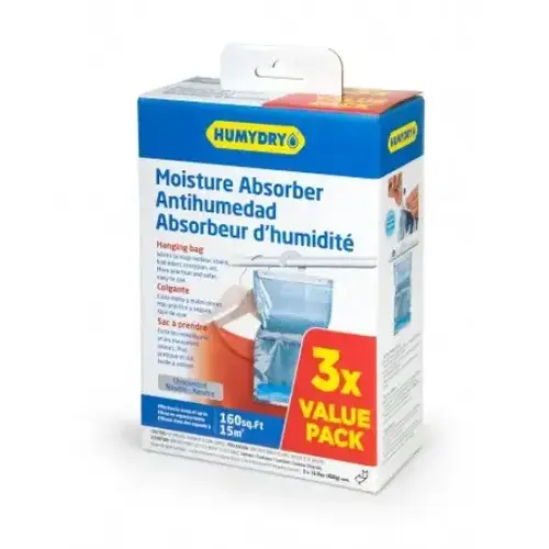 Humydry Hanging Moisture Absorber Bags - 3 count - 15.9 ounces - Unscented