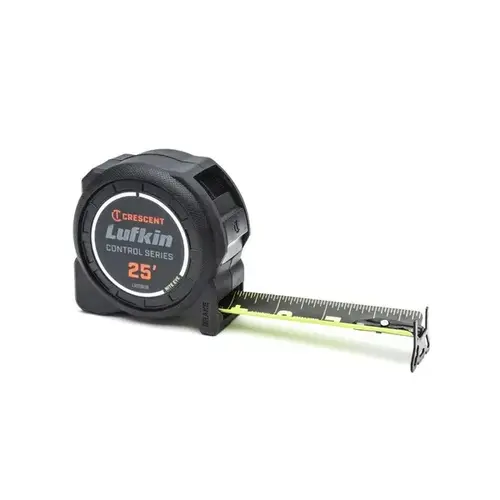 L1205CB Tape Measure, 25 ft L Blade, 1-3/16 in W Blade, Steel Blade, Rubber Case Black