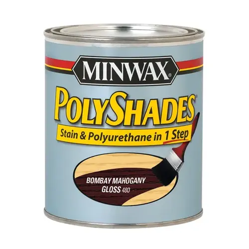 PolyShades Wood Stain and Polyurethane, Gloss, Bombay Mahogany, Liquid, 1 qt, Can PolyShades Wood Stain and Polyurethane, Gloss, Bombay Mahogany, Liquid, 1 qt, Can