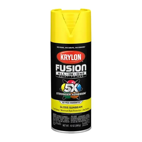 Fusion Primer and Spray Paint, Gloss, Sunbeam, 12 oz, Aerosol Can Fusion Primer and Spray Paint, Gloss, Sunbeam, 12 oz, Aerosol Can