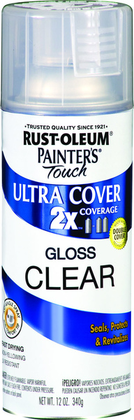 Rust-Oleum 334029 PAINTER'S Touch Clear Spray Paint, Gloss, Clear, 12 oz, Aerosol Can